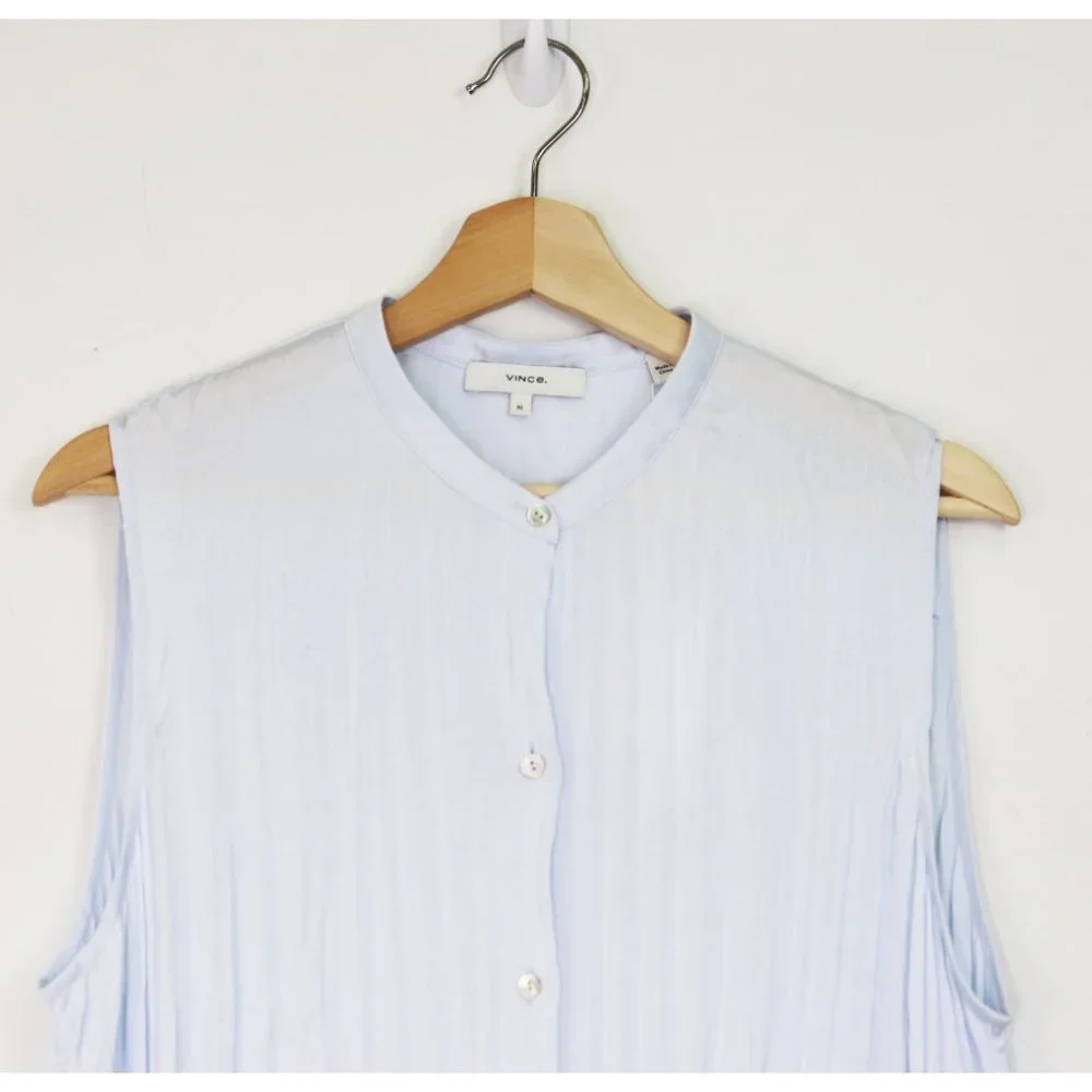 NWT Vince Sleeveless Crushed Satin Band Collar Blouse Powder Blue X Large XL - Picture 7 of 11